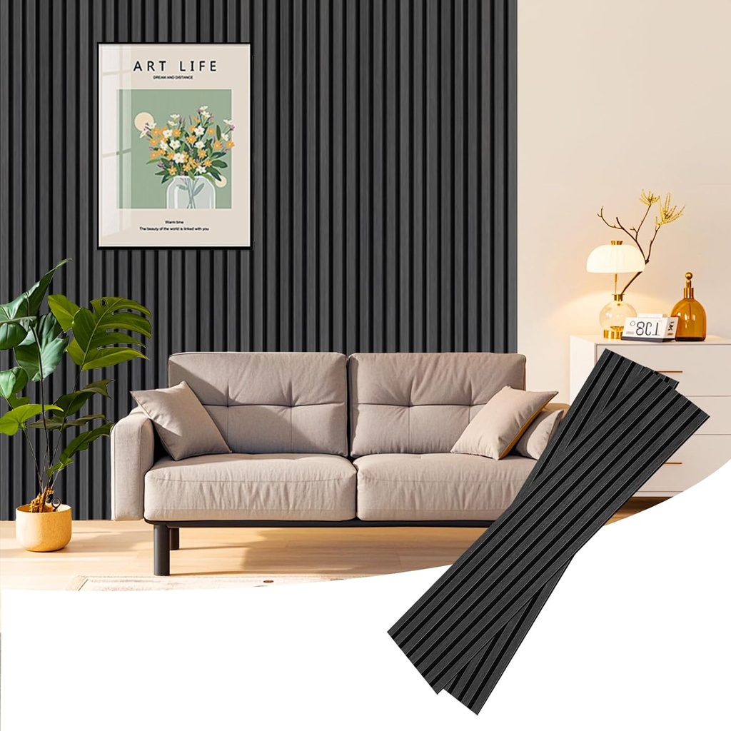 94 Inch Wood Wall Panels for Interior Wall Decor Noise Reduction,Black Fluted 3D Wood Slat Panel Use for Soundproof Paneling,Living Room,Bedroom,Office,Store