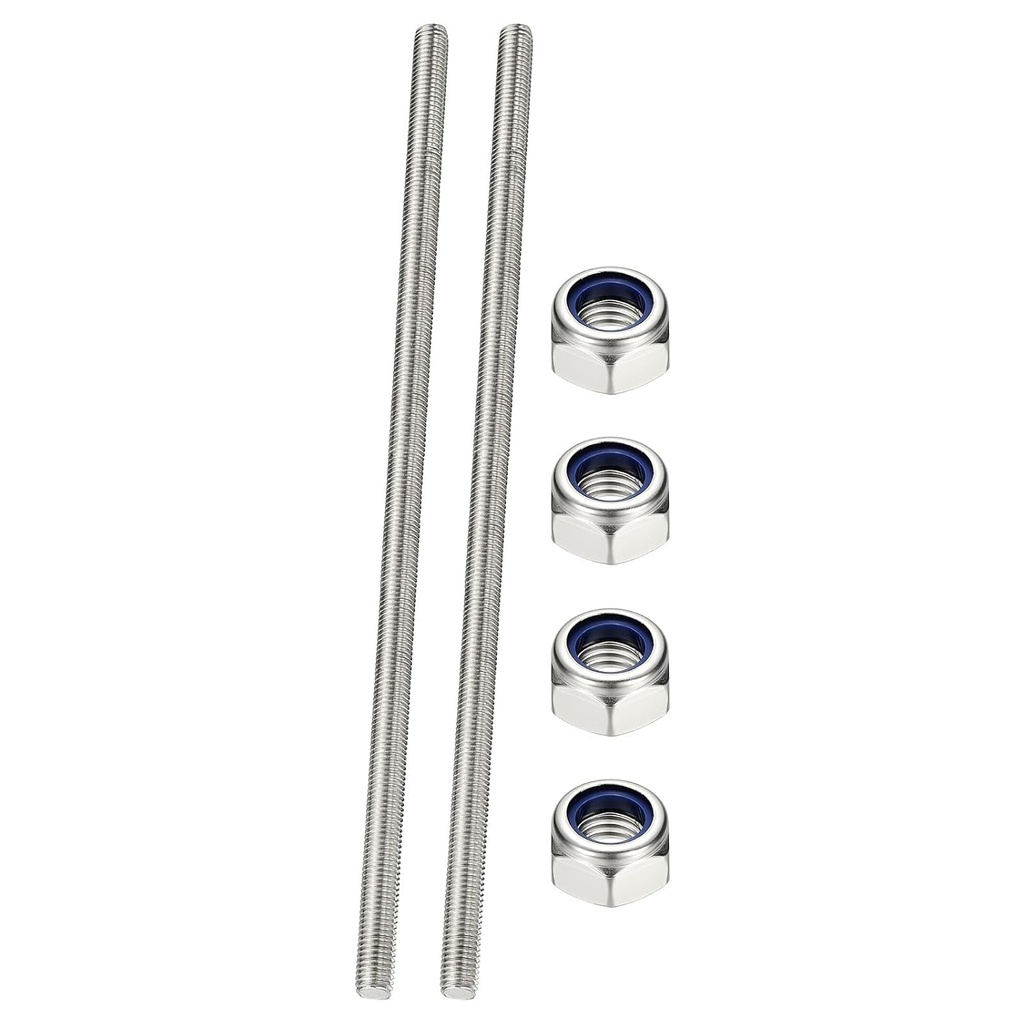 PATIKIL 2 Pcs Fully Threaded Rod, M12 x 350mm 304 Stainless Steel Right Hand Long Thread Bar Studs with Nuts for Pipes Clamps Hangers U-Bolts