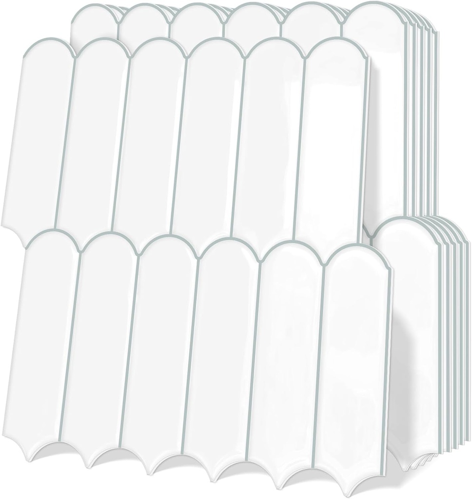 Kitchen Backsplash Tile Peel and Stick Self Adhesive Tiles White with Gray Grout for Kitchen and Bathroom(10-Sheet,12"x12")