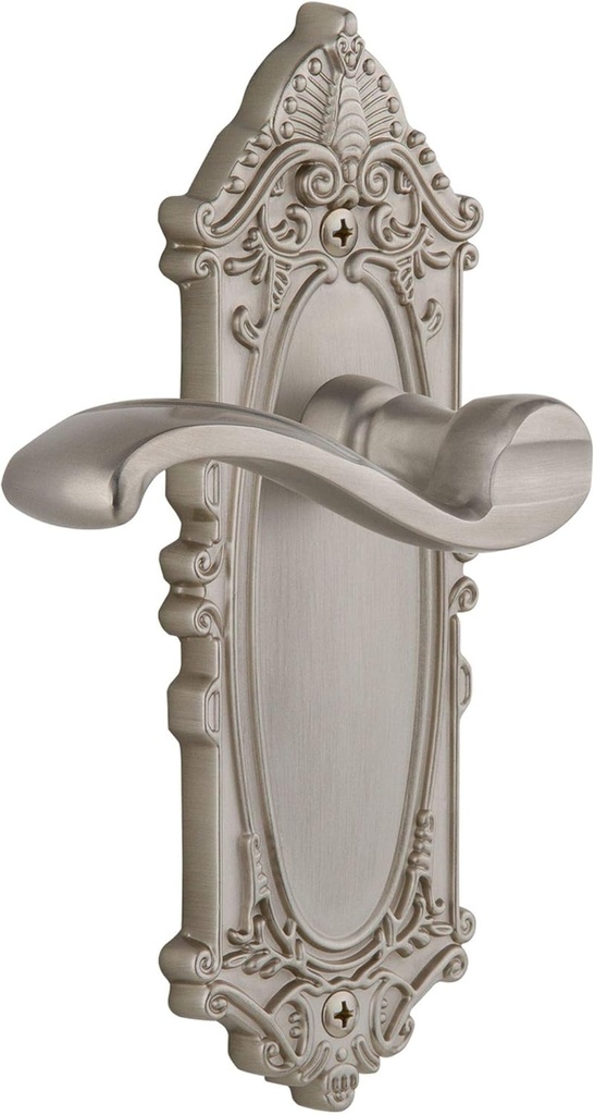 Grandeur GVCPRT_PRV_234 Grande Victorian Solid Brass Rose Right Handed Privacy Door Lever Set with Portofino Lever and 2-3/4" Backset - Satin Nickel