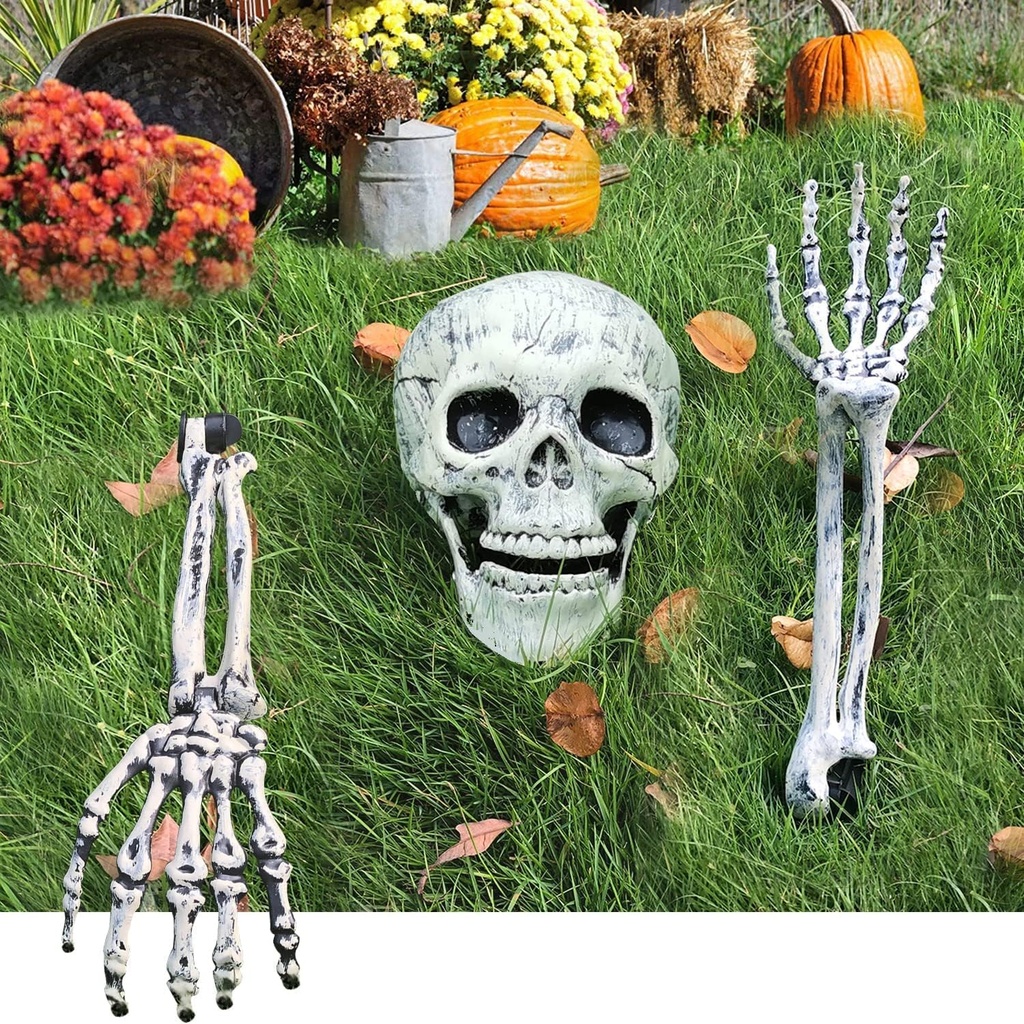Halloween Skeleton Stakes Decorations, Realistic Skeleton Halloween Decor, Halloween Skeleton Head and Arms with a Stake for Halloween Yard Scary Skeleton Decor (Skeleton Stake 3pcs), Black