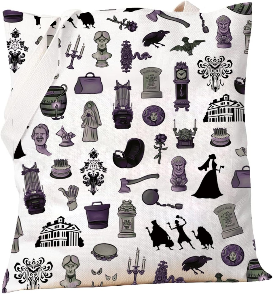 PXTIDY Haunted Horror Mansion Tote Bag Haunted Movie Characters Gifts Halloween Theme Tote Bag Welcome Mortals Haunted Merch