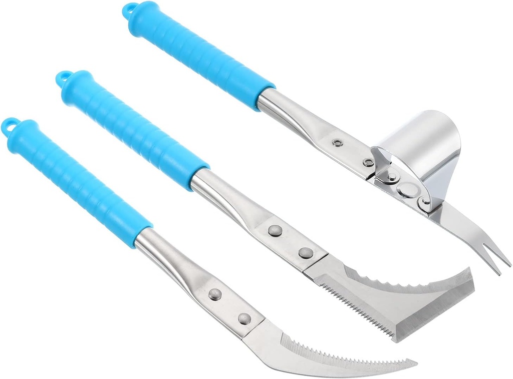 PATIKIL Weed Puller Tool, 3 Pieces Hand Weeder Tool Set Serrated Sickle Hand Weeder L-Shaped Crevice Knife Gardening Hand Tools for Yard, Blue