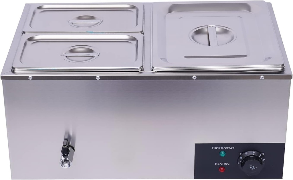 3-Pan Commercial Food Warmer, 20.4L/5.4Gal Stainless Steel Electric Buffet Server Food Soup Container with Lid, Countertop Food Tray for Parties Buffet Catering, Temperature Control