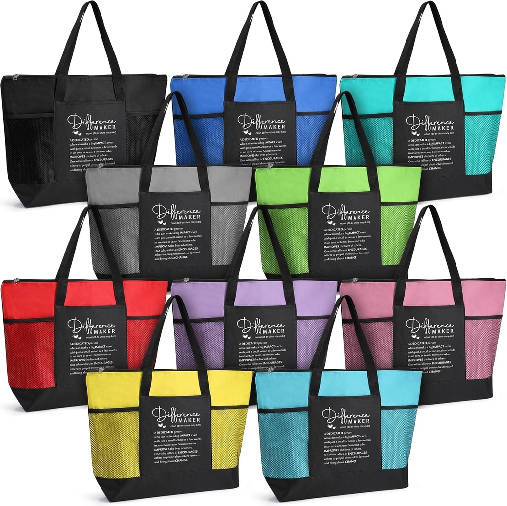 10 Pcs Difference Maker Appreciation Tote Bags for Women Employee Appreciation Staff Gifts for Teacher Nurse Medical Assistant Vet Tech Week(Bright Colors, Difference Maker)