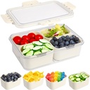 Small Snackle Box Container - Divided Snack Containers with Lid - Reusable Refrigerator Fruit Veggie Serving Tray - Kitchen Food Storage Organizer for Travel Candy Nuts (4 Compartments)