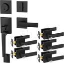TICONN Black Door Handle(Keyed Entry Lock-Keyed Alike,5-Pack)+Front Door Handle Set