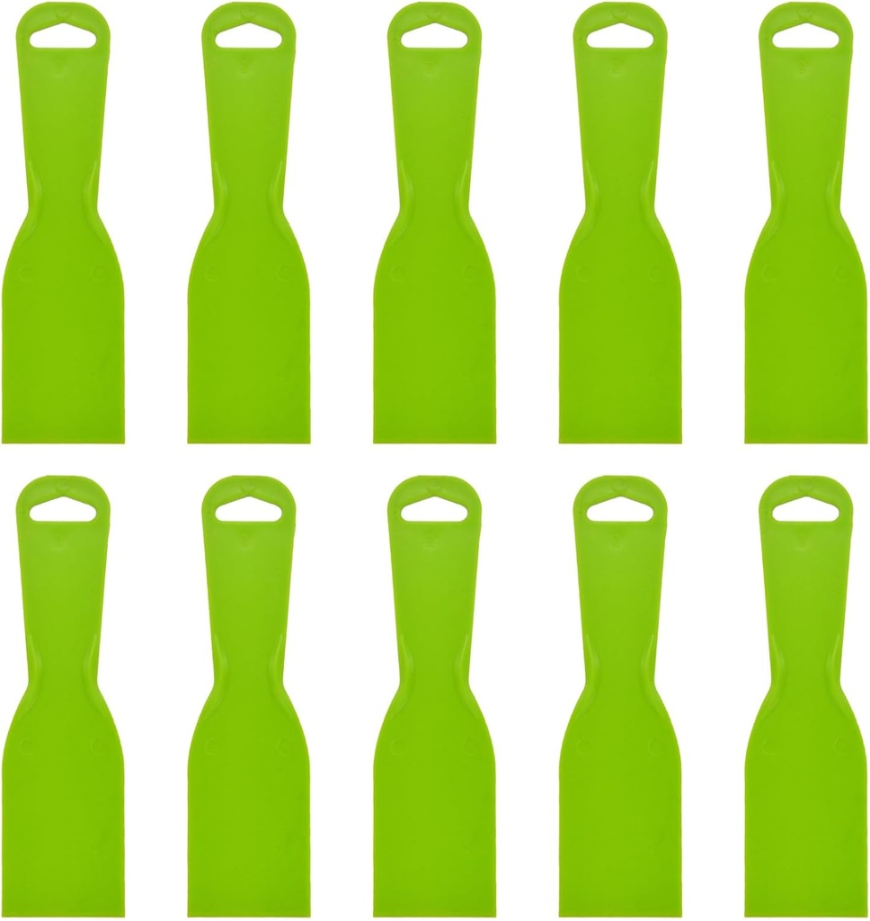 10 reusable plastic putty knives are flexible paint scraper tools used for decals, wallpapers, baking, wall and car putty, splashing, repairing, and painting(green)