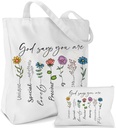 2 Pack Christian Bible Canvas Tote Bag for Women with Makeup Bag Gods Says You Are Bags Floral Tote Bag Aesthetic