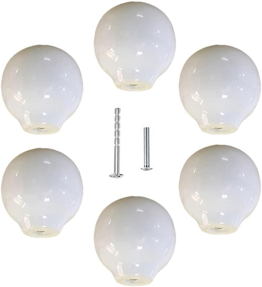 6Pcs White Ceramic Knobs Round Drawer Pulls Vintage Spherical Cabinet Handles Knob for Cabinet Door Cupboard Home DIY Lovely Hardware with Screws