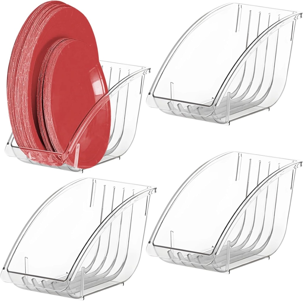 Ideal For Kitchen, Restaurant Use, Countertop, 4 Pcs Vertical Paper Plate Holders, Transparent Large Capacity 5-Compartment Plate Rack Storage Set