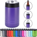 4-in-1 Stainless Steel 12 oz Double Wall Vacuum Insulated Can or Bottle Cooler Keeps Beverage Cold for Hours - Also Fits 16 oz Cans - Powder Coated Purple - Clear Water Home Goods