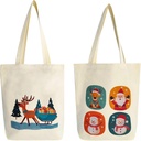Christmas Canvas Tote Bags 15x16 – 2 Pack Holiday Cotton Gift & Shopping Totes with Festive Prints