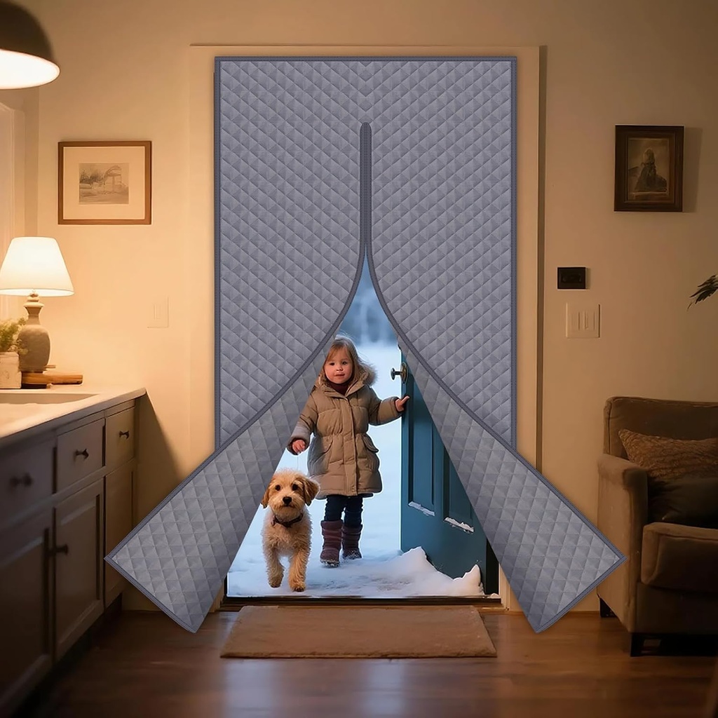 Oudain Heating Magnetic Thermal Insulated Door Window Curtain Windproof Upgraded Oxford Cloth Filled with Thicken Cotton Extra Long Wire for Garage Attic Doorways Hallway Dirt Gray (36.6 x 81 Inches)