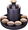 Sake 9-Piece Set Japanese Sake Cup Set with Warmer Black Ceramic for Home Gift for Halloween Thanksgiving Christmas