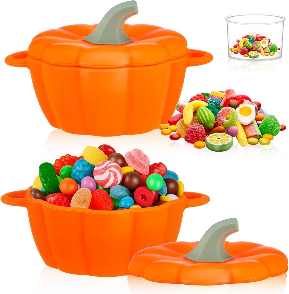 LemonRoad 2 Pcs Thanksgiving Pumpkin Candy Bowl Pumpkin Dish Storage with Lid Fall Candy Jar Cookie Food Container for Thanksgiving Day Autumn Fall Party Kitchen Home Tableware