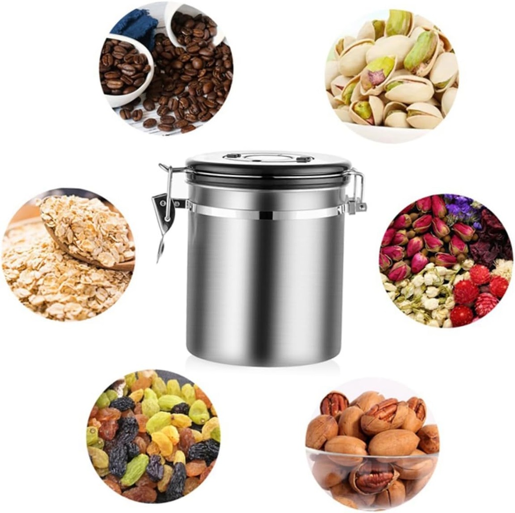 Stainless Steel Tea and Coffee Beans Storage Tank Sealed Canister Clasp Airtight Food Container for Tea Candy and Cereals Silver