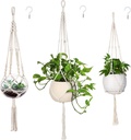 MIPON 3 Pack Macrame Plant Hanger Indoor Hanging Planter for Plants Holder with 3 Hooks,46"/41"/34" Size for Boho Home Decor,Ivory(POTS NOT Included)