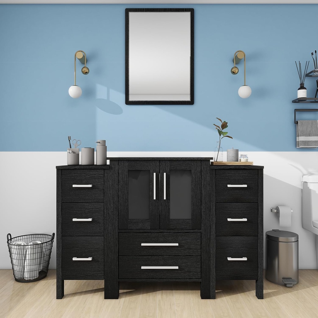 UEV 48" Black Bathroom Vanity with Sink Combo,2 Bathroom Storage Side Cabinets,Modern Bathroom Vanity,Mirror Not Included(Single Cabinet)