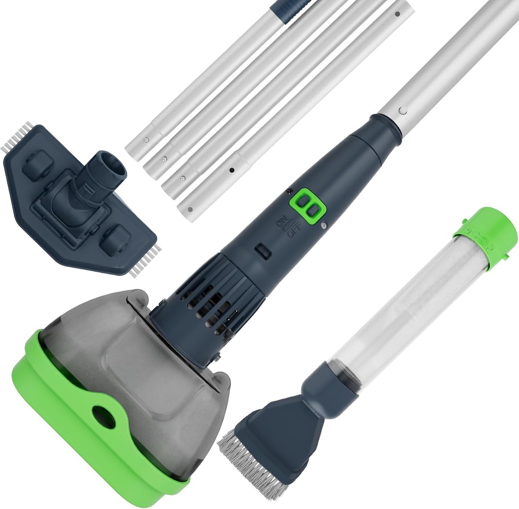 3 in 1 Rechargeable Pool & Spa Hot Tub Vacuum Cleaner - Dual Mode & Magnetic Drive System, 25µm Ultra Fine Mesh Filters for Hot Tub, Small Above Ground Pools - 90 Mins, Oil Absorbers, Poles