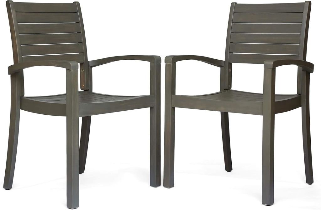Watts Outdoor Acacia Wood Dining Chairs, Gray Finish (Set of 2)