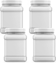Company 64 fl oz Square Clear Jar with Pinch Handle, 4 Count, Pantry Storage & Organization, Plastic Container with Lid