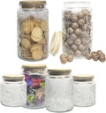 Vintage Glass Jars with Lids Set, 6 PCS Clear Glass Food Storage Containers, 17/24/34 oz Airtight Cookie Jar Candy Jar for Kitchen Counter, Pantry, Coffee, Tea, Tea Beans