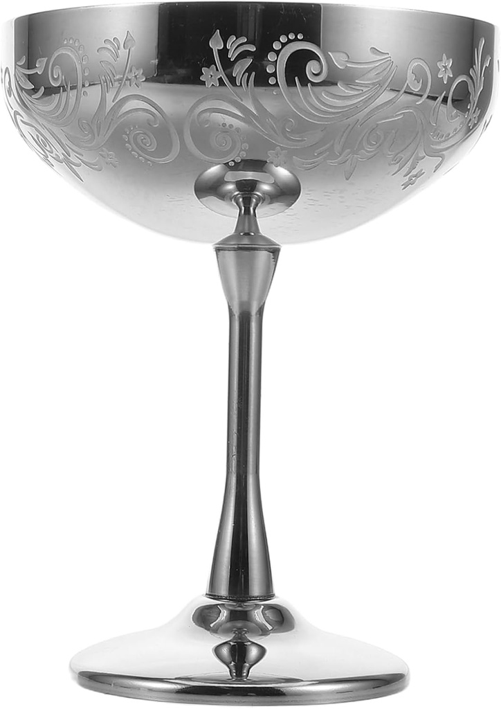 Alipis Stainless Steel Footed Goblet Floral Pattern Ice Cream Dessert Cup for Parties Elegant Beverage Holder and Easy to Clean Drinkware