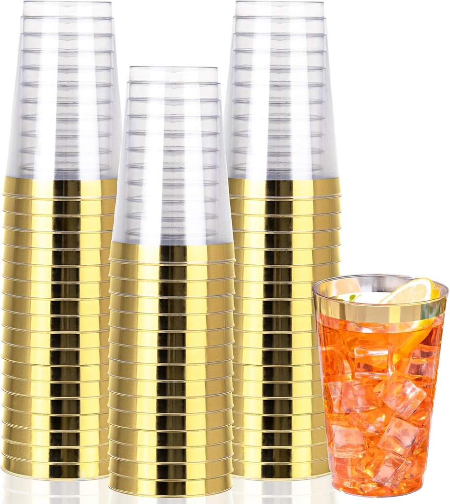 I00000 50 Pack 14 oz Gold Plastic Cups, Gold Disposable Cups Tumblers, Disposable Plastic Wine Glasses Cocktail Glasses Perfect for Wedding, Halloween, Thanksgiving, Christmas Parties