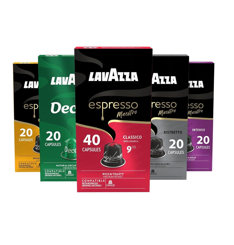 Lavazza Espresso Coffee Variety Pack Capsules Compatible with Nespresso Original Machines (Count of 120)