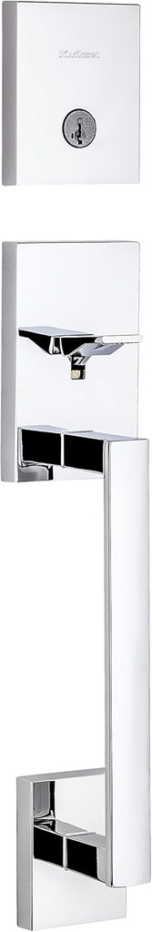 Kwikset San Clemente Front Door Lock Handle and Deadbolt Set, Entry Handleset Exterior Only, Polished Chrome, Pick Resistant SmartKey Rekey Deadbolt Security, Interior Sold Separately