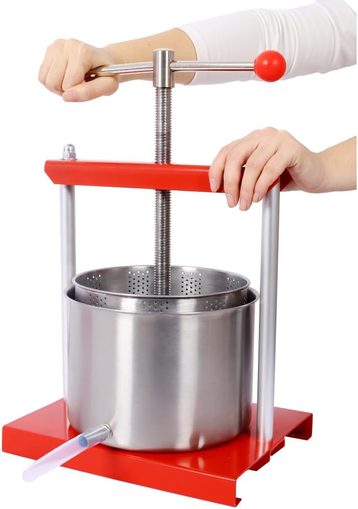 Fruit Press, Stainless Steel Food Press for Juice & Oil Extraction, 2025 Upgrade Manual Press Machine for Home & Kitchen (1.6 Gallon)