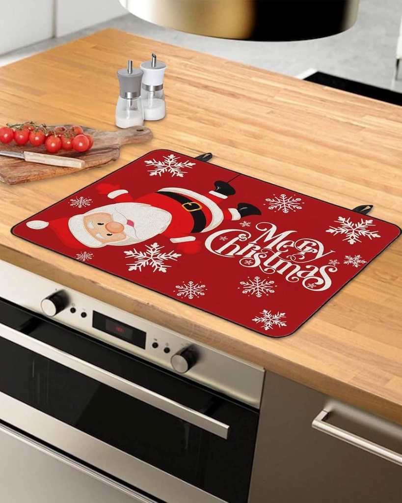 Christmas Countertop Burners Protection Mats for Kitchen, Christmas Santa Claus Snowflakes Vintage Red Rubber Stove Top Cover Mat, Heat Proof Mats Cooktop Cover for Counter Dish Drying Mat, 31"x24"