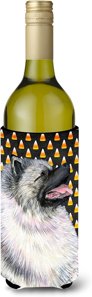 Caroline's Treasures SS4282LITERK Keeshond Candy Corn Halloween Portrait Wine Bottle Hugger Bottle Cooler Sleeve Hugger Machine Washable Collapsible Insulator Beverage Insulated Holder