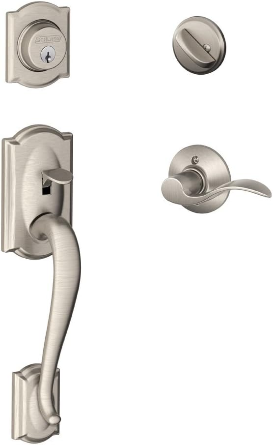 SCHLAGE Lock Company Camelot Single Cylinder Handleset and Left Hand Accent Lever, Satin Nickel (F60 CAM 619 ACC LH)
