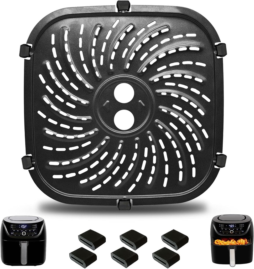 GCQ Air Fryer Replacement Parts for PowerXL Vortex Pro 6 QT Air Fryer, Oval 8.67''*8.67''Food Grade Stainless Steel Air Fryer Accessories Grill Pan Crisper Plate Tray Rack with Rubber Bumpers