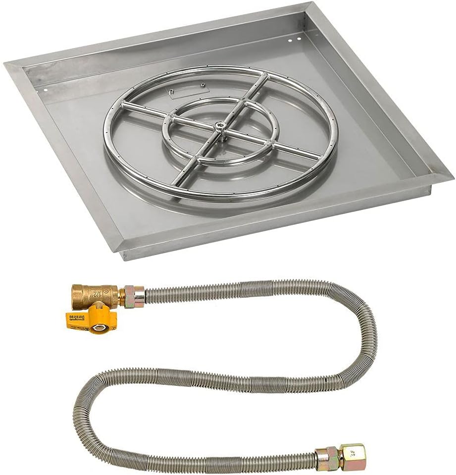 American Fire Glass Match Light Fire Pit Kit (SS-SQPMKIT-N-24), Square Bowl Pan, Natural Gas, 24-Inch Pan/18-Inch Burner