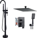 Aolemi Floor Mount Bathtub Faucet Freestanding Tub Filler Black Standing High Flow Shower Faucets Matte Black Shower System Ceiling Mount 12 Inch Rain Shower Head with 3 Functions Handheld Spray