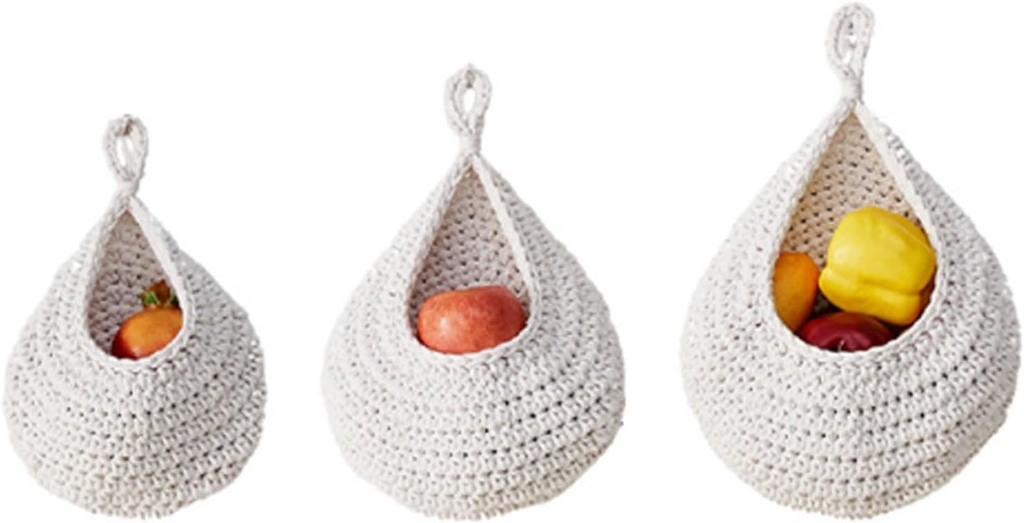 Set of 3 Jute Wall Hanging Baskets for Potato Garlic Onion Fruits Hand Made Hanging Bag for Farmhouse Decor and Kitchen Storage Organization (beige)