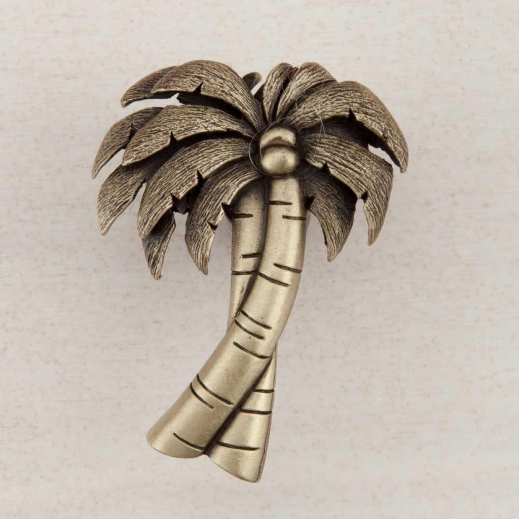 Artisan Palm Tree Cabinet Knob, Antique Brass