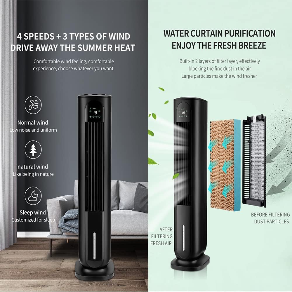 Oscillating Air Cooler for Home Office with Timer, 3-in-1 Evaporative Ice Cooling Tower Fan Humidifier with 3 Modes, LED Display