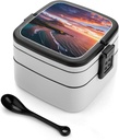 Hawaiian Sunset Bento Box Leak-Proof Double Layered Lunch Containers with Spoons And Invisible Handle, Portable Lunch Boxes for Work Picnic Travel
