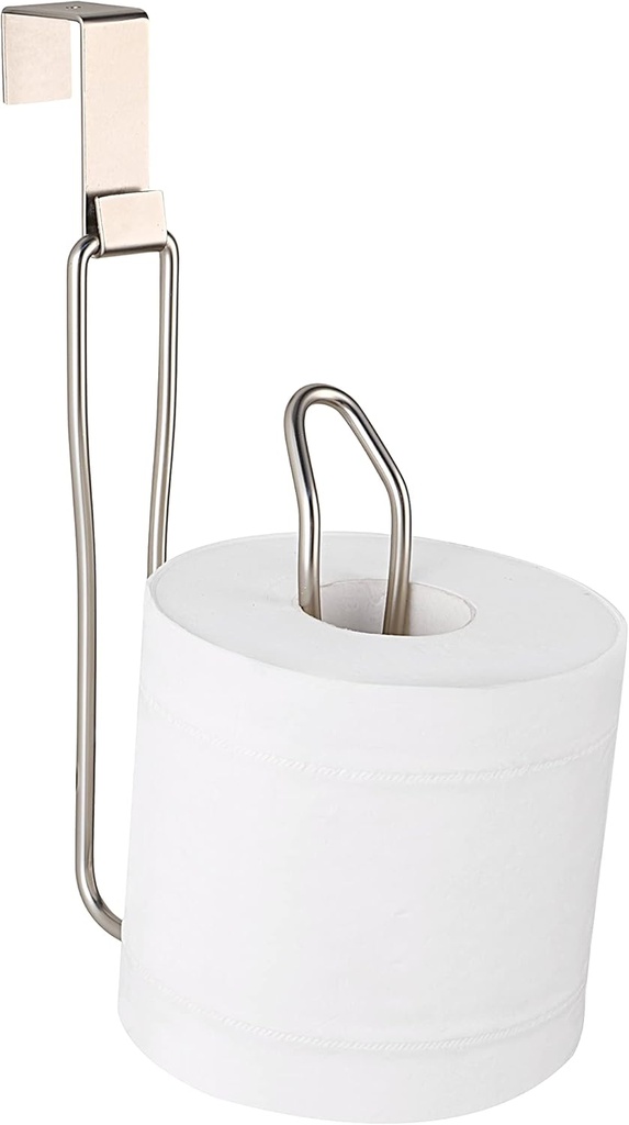 SunnyPoint Over The Tank Toilet Tissue Paper Roll Holder Dispenser and Reserve for Bathroom Storage and Organization - Metal, Hanging, Holds 1 Roll (Satin Nickel)