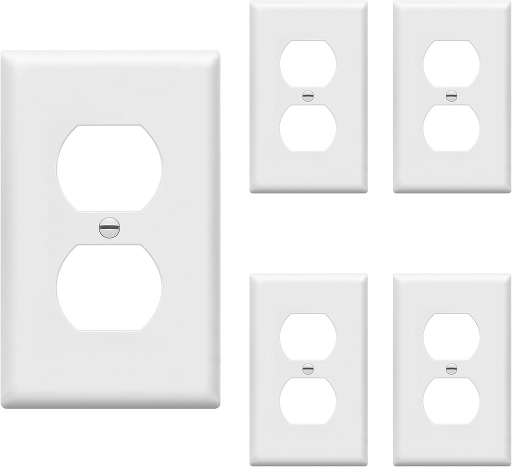 ENERLITES Duplex Wall Plates Kit, Electrical Outlet Covers, Standard Size 1-Gang 4.50" x 2.76", Unbreakable Polycarbonate Thermoplastic, Electric Receptacle Plug Covers, 8821-W-5PCS, White (5 Pack)
