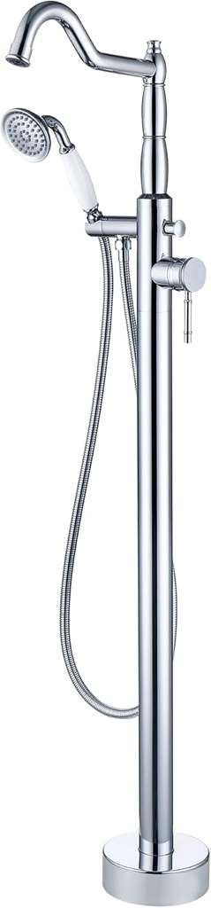 Free Standing Tub Faucet Chrome, Freestanding Bathtub Faucet Tub Filler Stylish Brass Stand Alone Clawfoot Tub faucet Soaking Tub Fillers Floor Mount Tub Filler with Rotate Handheld Shower
