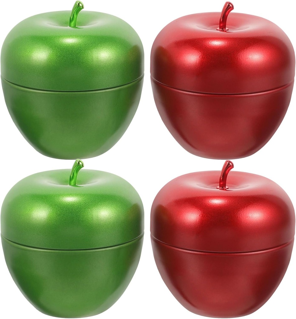 DOITOOL 4PCS Tinplate Apple Containers, Apple Shaped Candy Toy Filling Containers Jar for Back to School Teacher Fall Rosh Hashana Party Supplies
