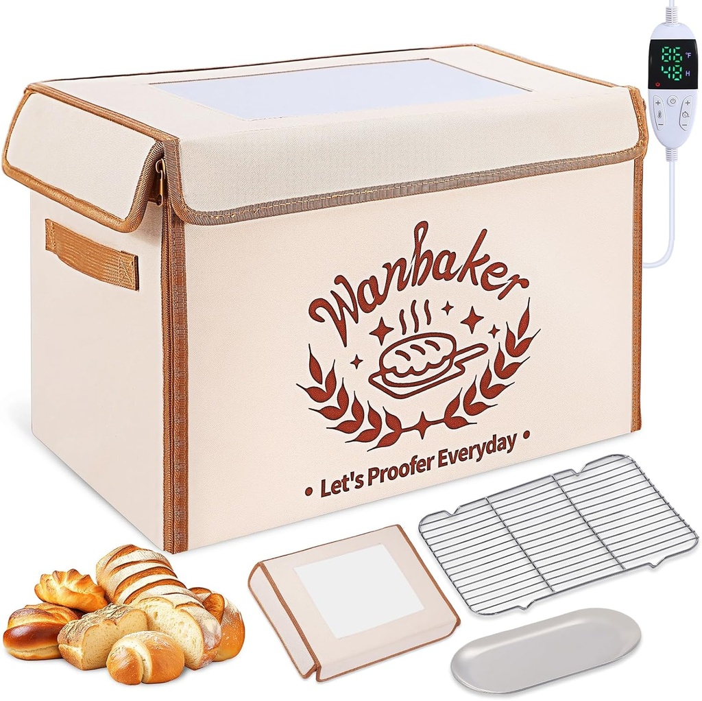 Folding Bread Proofing Box 68-131℉ Temp Control & 99H Timer, Wanbaker Dough Proofer Box for Sourdough, Bread Baking, Pizza, Yogurt, Kombucha 6-Layer Fabric