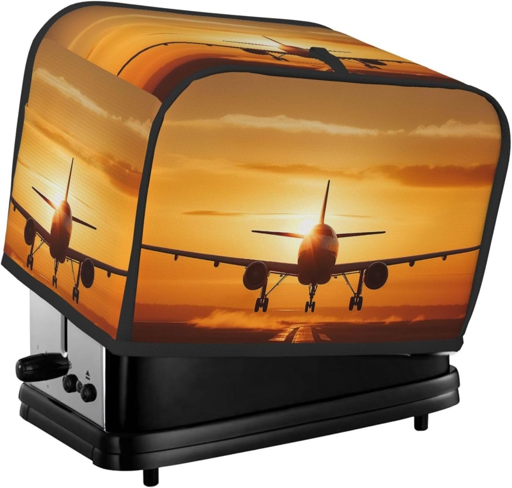 Aircraft Plane at Sunset Toaster Cover 2 Slice, Waterproof Bread Machine Covers with Pockets Universal Size Kitchen Small Appliance Cover with Handle, Dust and Fingerprint Protection