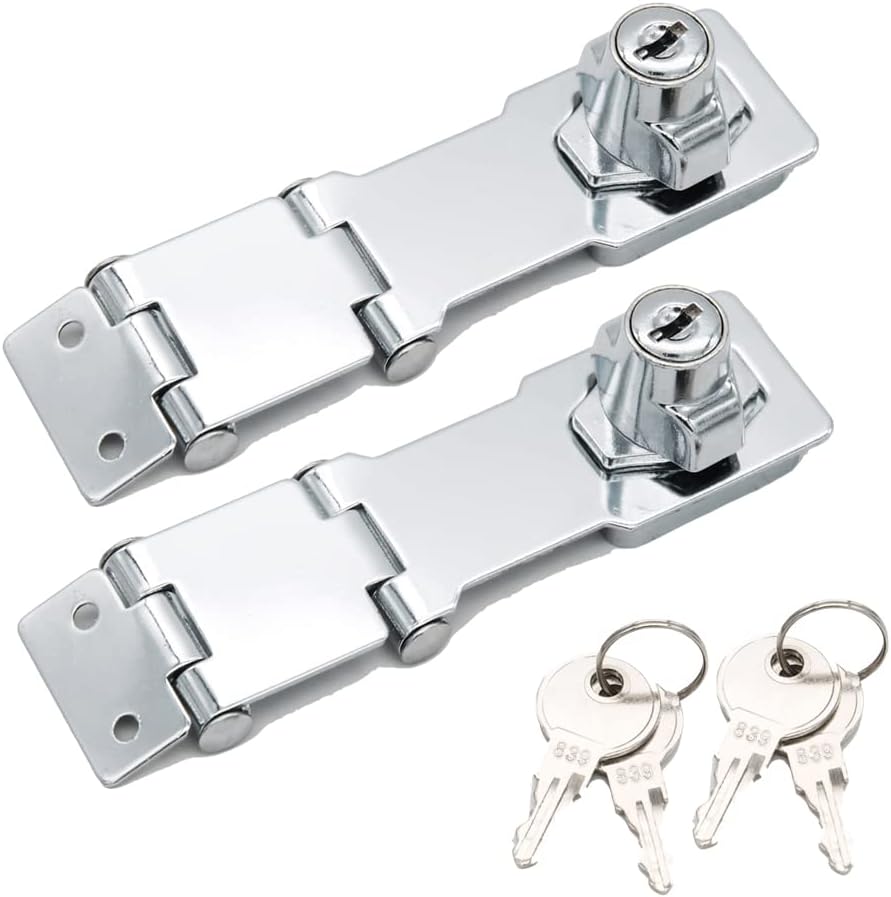 WANLIAN Heavy Duty Concealed Safety Hasp Lock, 2PCS Double Hinge Keyed, Flexible Link, Stainless Steel & Zinc Alloy, Indoor & Outdoor Use