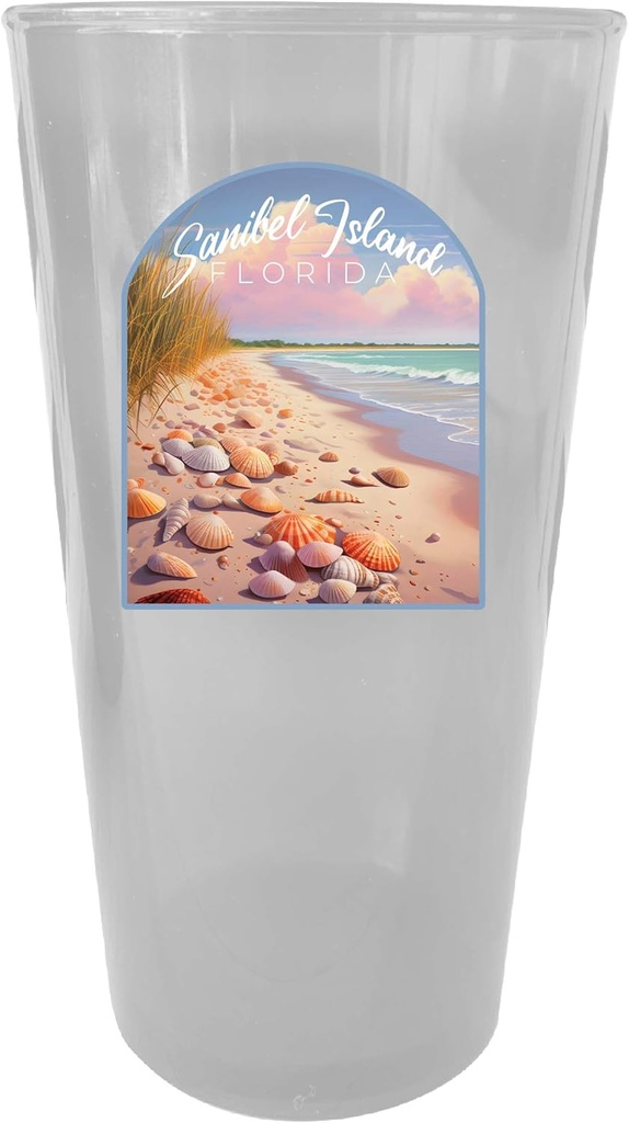 R and R Imports Sanibel Island Florida Design B Souvenir Plastic 16 oz pint Clear Single